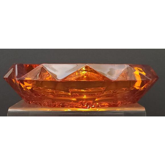 Viking Ashtray VTG Persimmon Orange Diamond Point 8 1/2" Heavy - Picture 4 of 10